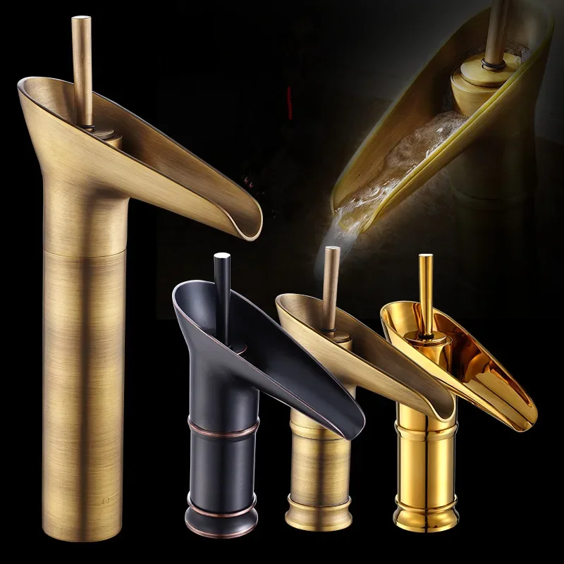 

Bathroom Faucet Single Lever Waterfall Basin Faucet Brass Antique Hot and Cold Bathroom Sink Mixer Deck Mounted Taps