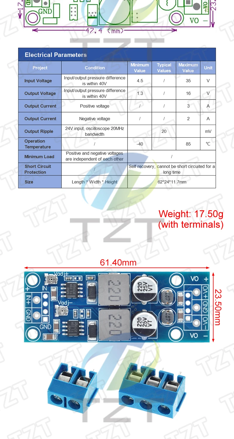 1/3 Stück 4,5-30V zu ±5V ±9V ±12V ±15V 3A 30W DC-DC Abwärtswandler Positiver und Negativer Dual-Ausgang Step-Down-Stromversorgungsmodul – Detail 2