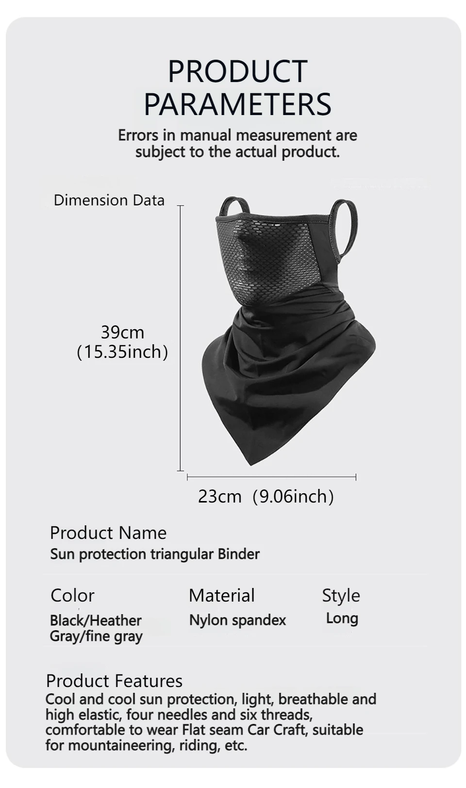 Maschera da ciclismo LOOGDEEL Protezione solare Ice Silk Traspirante Copricapo Collo Pesca Sciarpa triangolare Viso Orecchie UV_voghion.com