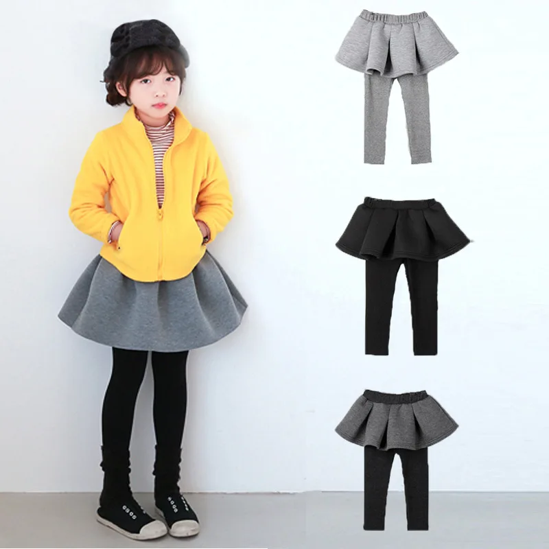 

2022 Winter New Children's Fake Two-piece Air Layer Culottes Spring Autumn Knitted Girls Leggings for Kids Fashion Pantskirt