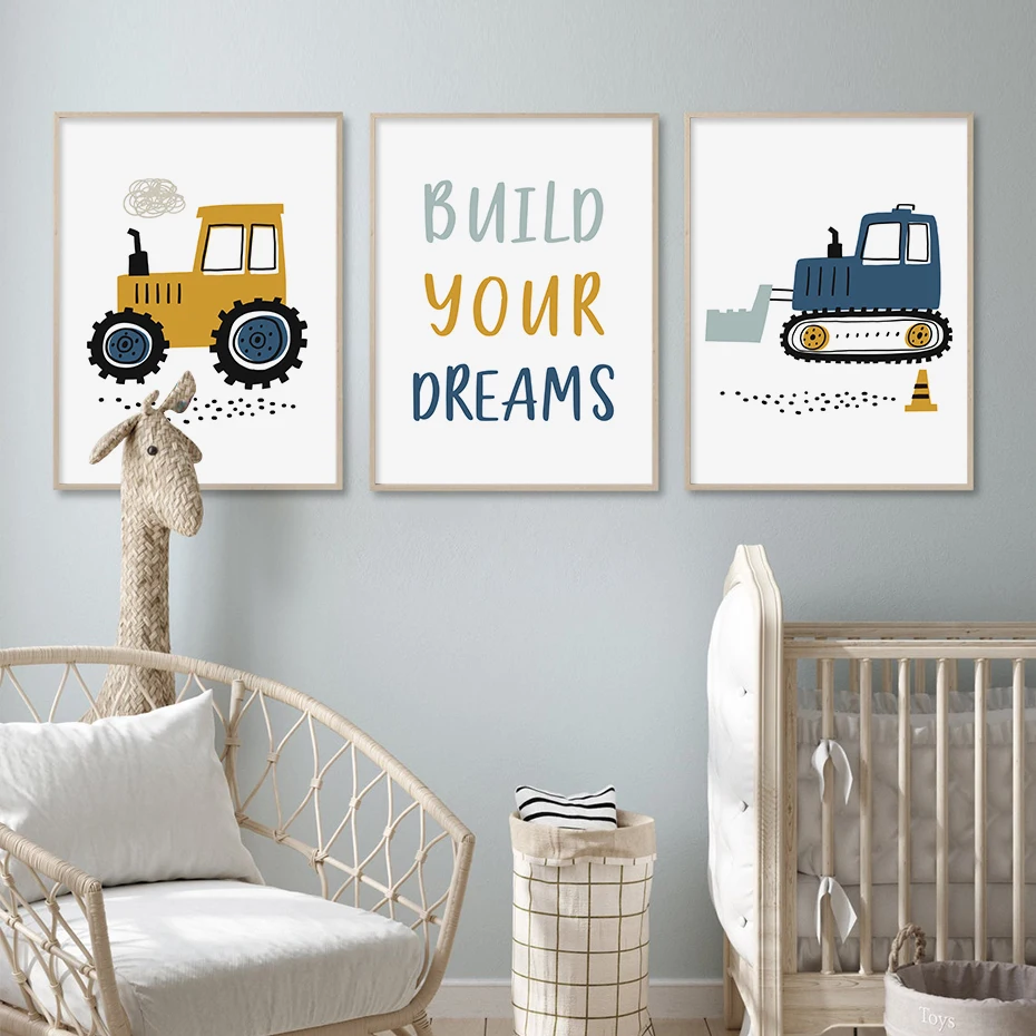 Wall Decor Construction Themed Nursery Cartoon City Construction