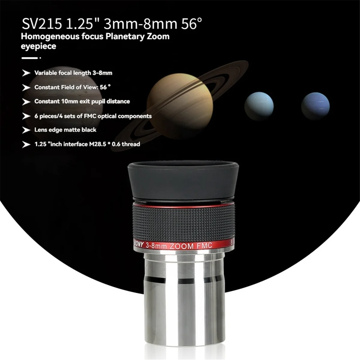 A10I SV215 1.25인치 3mm-8mm 천문 망원경용 유성 줌 접안렌즈 고출력 달 및 행성 관측 천문학