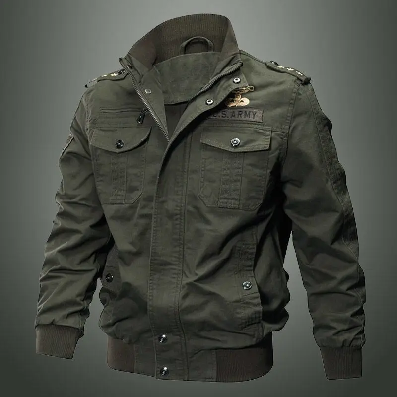 Jacket Large Size Plus Velvet Winter Youth Spring Autumn Military Jacket Male Cotton Water Wash Collar Pilot Cotton