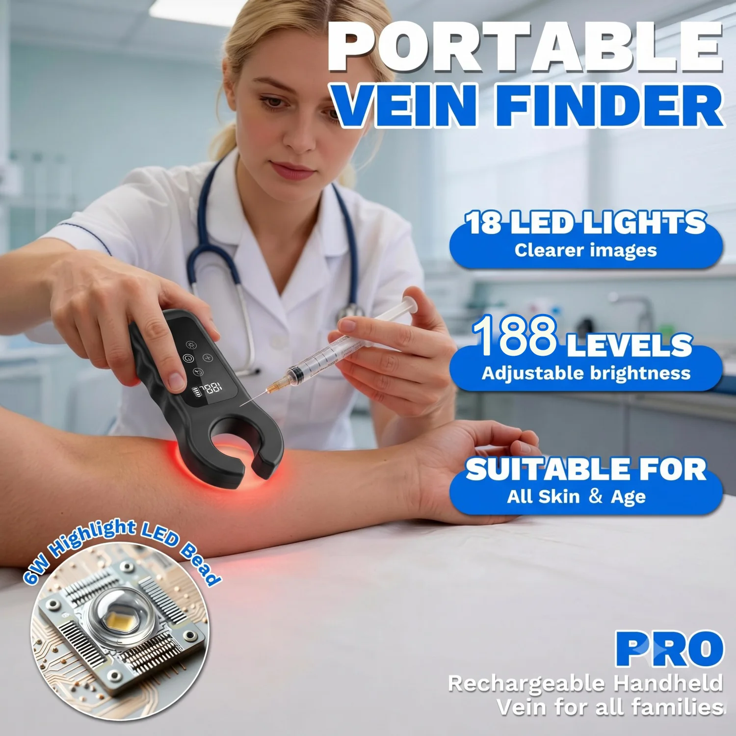 Scanner a Infrarossi per Vene, Rilevatore di Vene LED, Localizzatore Portatile di Vasi Sanguigni, Dispositivo per la Ricerca di Vene con Display Touch Screen - immagine 3