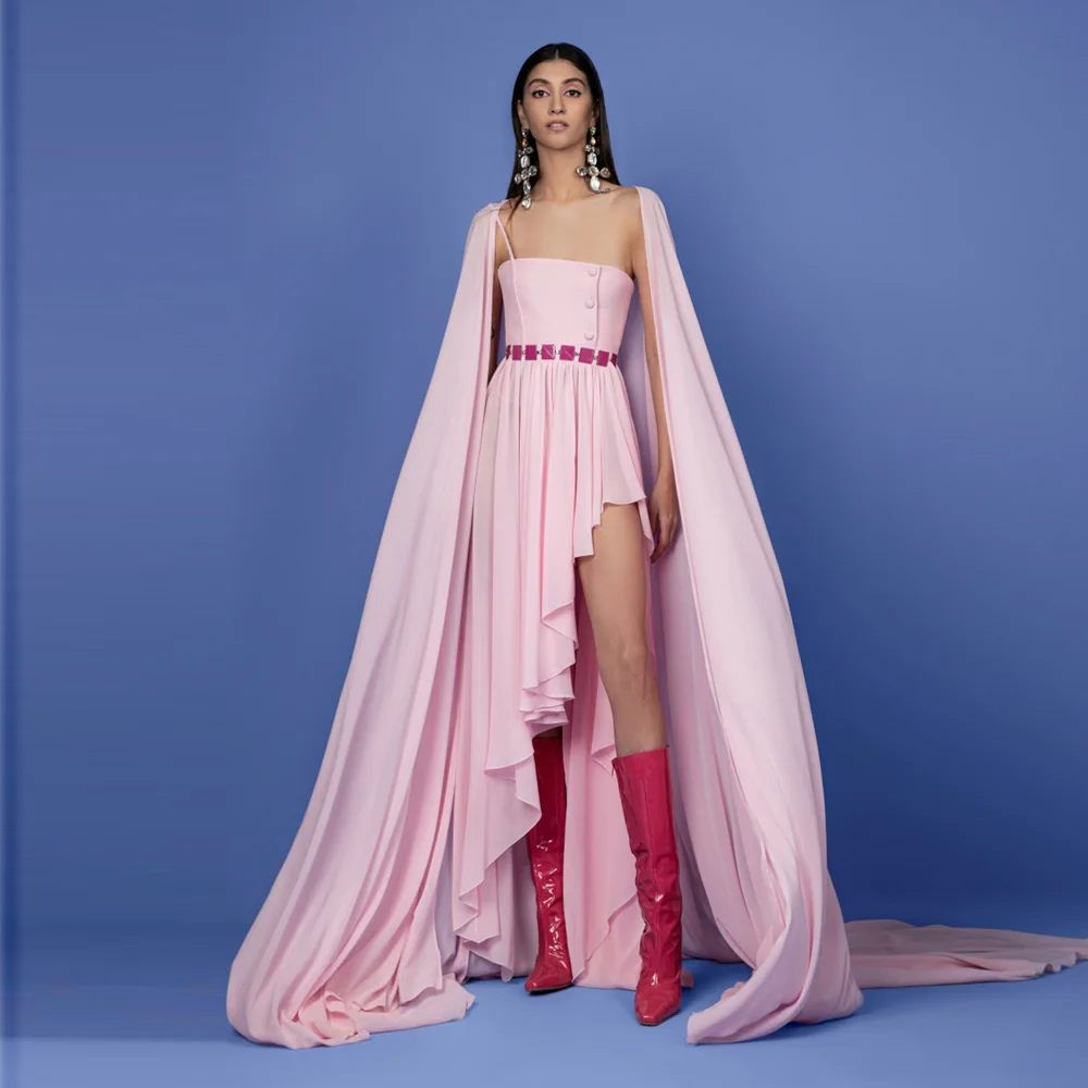 

Elegant Pink Asymmetrical Chiffon Long Women Maxi Dresses With Jackets 2 Pieces Female Long Gowns To Party