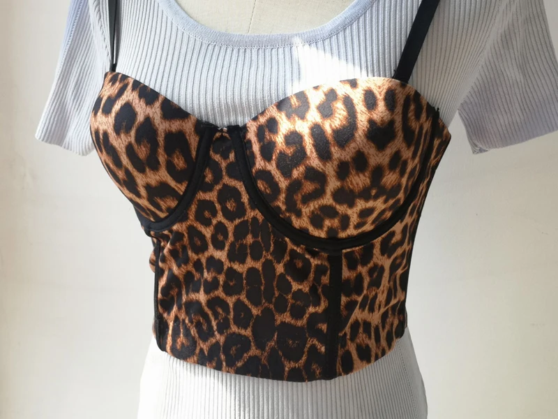 white bra Leopard Corset Top Women's Corsets Sexy  Push Up Camisole Steam Punk Halter Bandeau Binder Bra Sling Tank Top Mujer Leo Cami nylon camisole