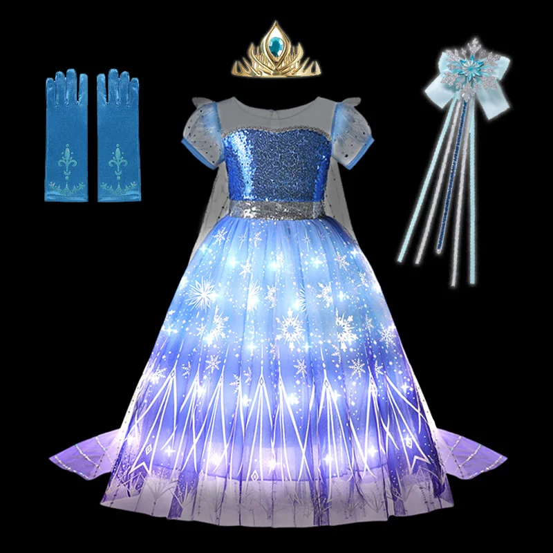 thumbnail image 1 of Disney-vestido de princesa Elsa con luz LED para niños, disfraz de Carnaval de Frozen, cumpleaños, 2-10T, 1 of 5