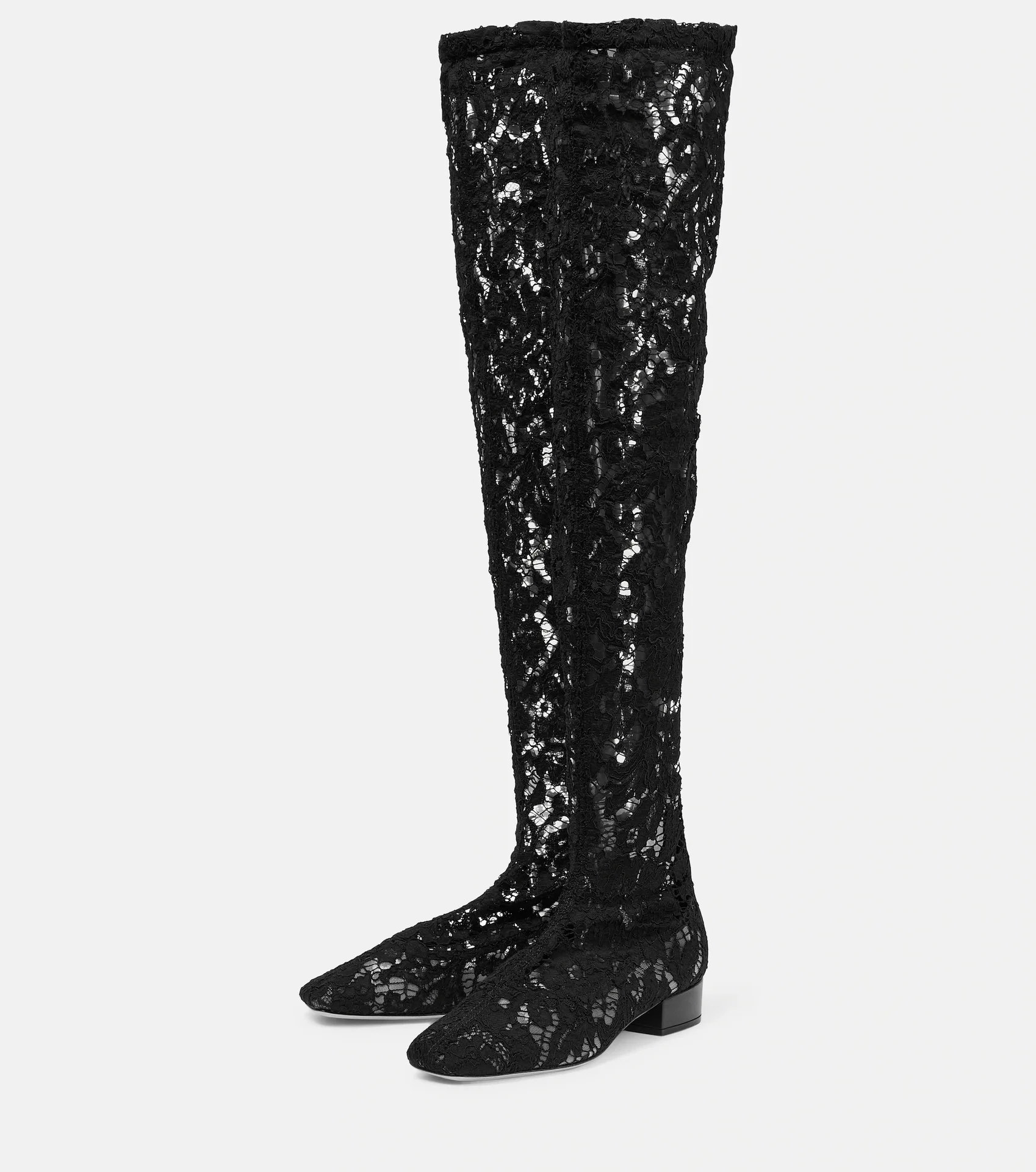 2023 Foreign Trade New Square Head Sexy Lace Flower Low Heel Back Zipper Knee Length Boots Large Women's Boots