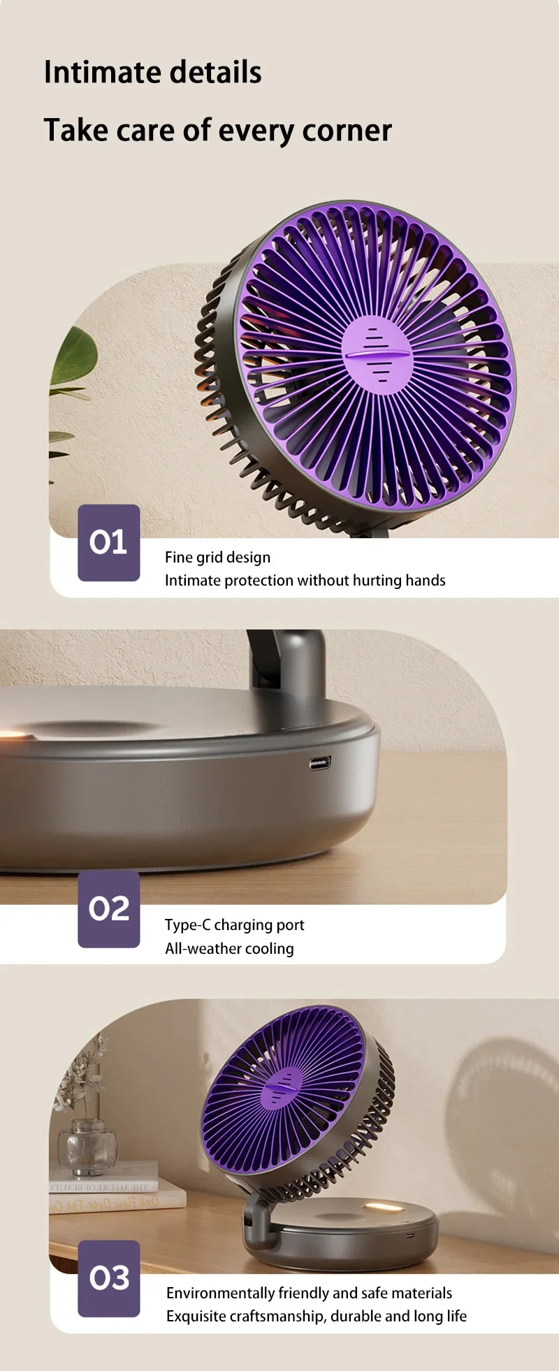 5000mAh 3IN1 Rechargeable Multifunctional Portable Fan Wall Mounted Fan 90° Folding Fan 4 Gears With Warm Night Light New 2025
