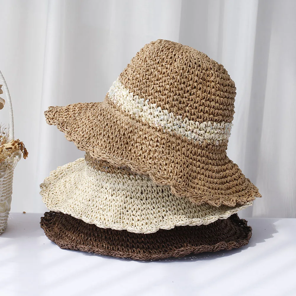 

2024 New fashion Style Bucket Hats Foldable Sun Crochet Hat For Beach, Travel And Vacation handmade straw hat
