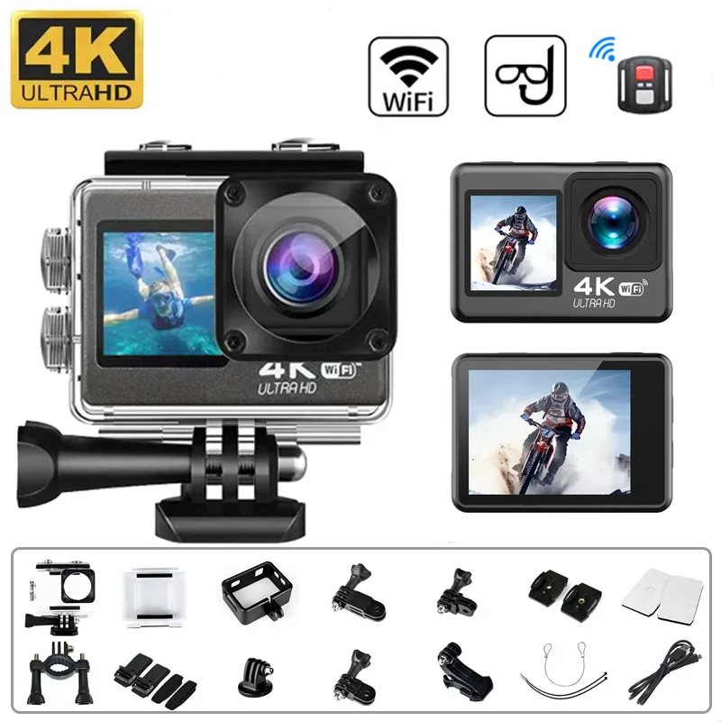 Action Camera 4k Waterproof  Action Camera Dual Screens - Sports & Action  Video Cameras - Aliexpress