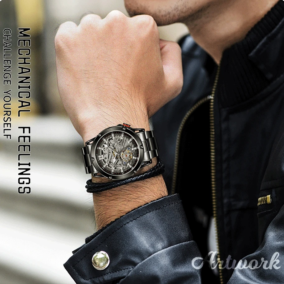 Orologio da uomo di lusso di alta qualità WINNER, grande, in acciaio inossidabile, con scheletro, tourbillon, movimento automatico, orologio meccanico militare maschile_voghion.com