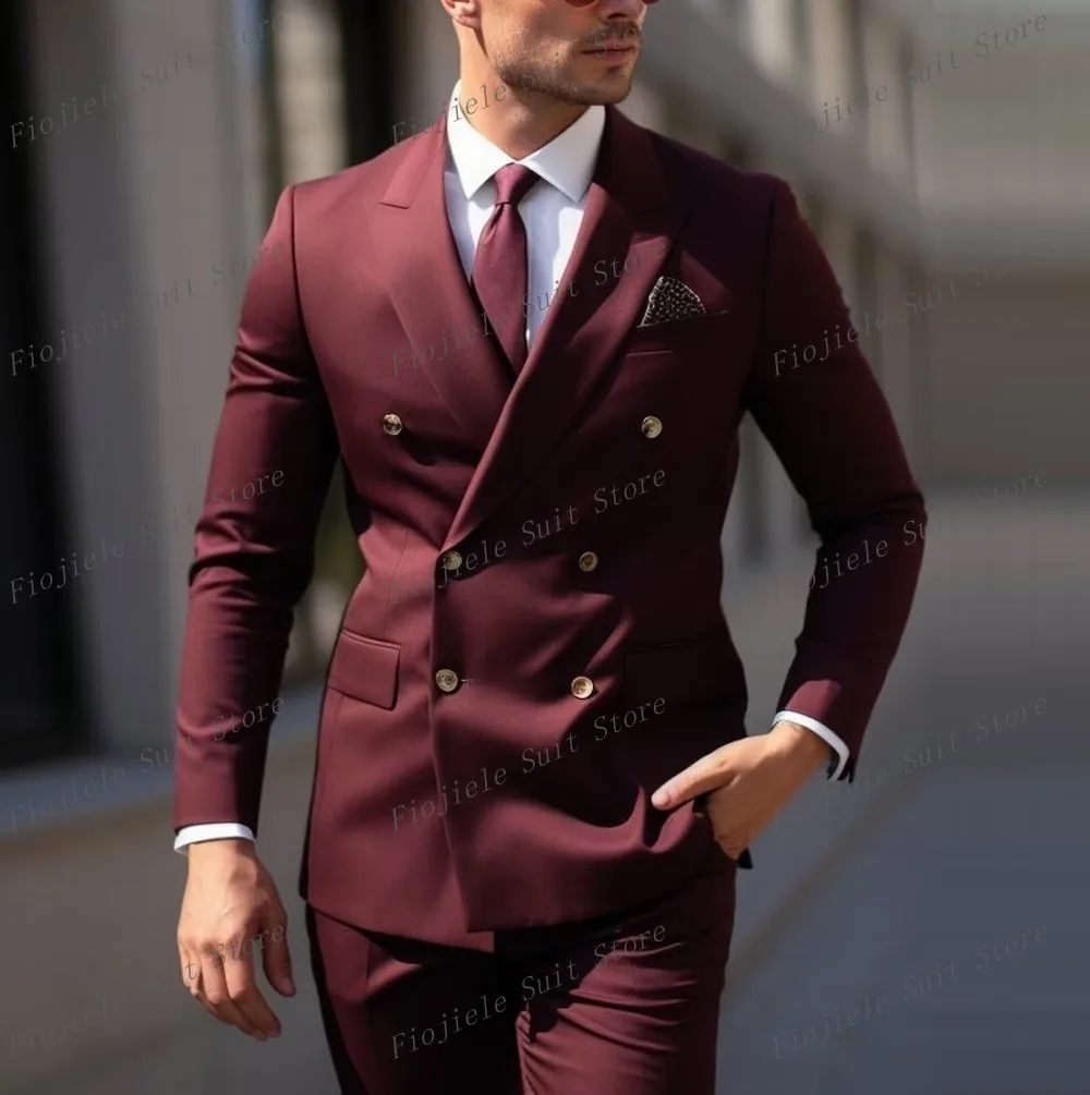 Brown Men Business Suit Groom Groomsman Tuxedos Wedding Party Prom Casual Formal Occasion 2 Piece Set Jacket Pants