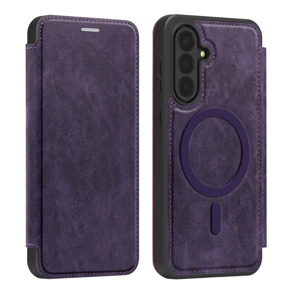 Enhanced Wireless Charging Leather Flip Case with Card Pockets and Magnetic Closure