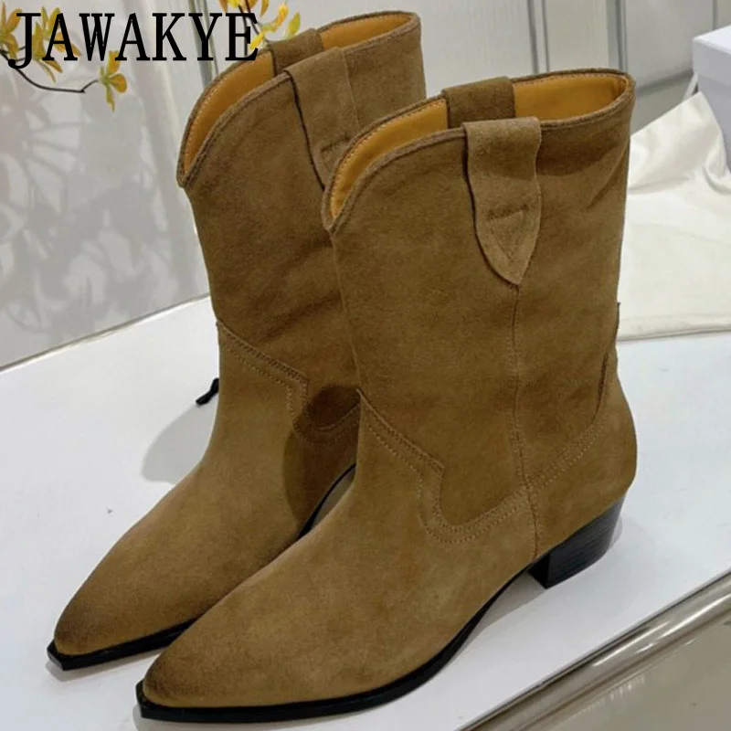 

Kid Suede Chunky Heels Women Shoes Pointed Toe Slip On Chelsea Boots Female Women Shoes Height Increased Shoes Feminians Botines