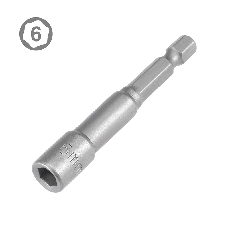 5 Pcs 6mm/7mm/8mm/10mm Hex Buchsen Mutter Fahrer 1/4 "Schnell ändern Hex Schaft Magnetische Schraubendreher-satz kit Werkzeuge 65mm Länge – Detail 2