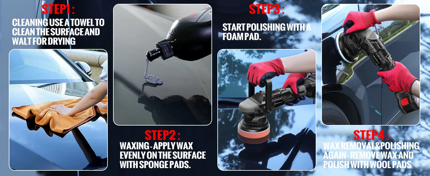 Cordless Buffer Polisher 5 Inch Random Orbital Car Polisher Waxer 6 Variable Spe