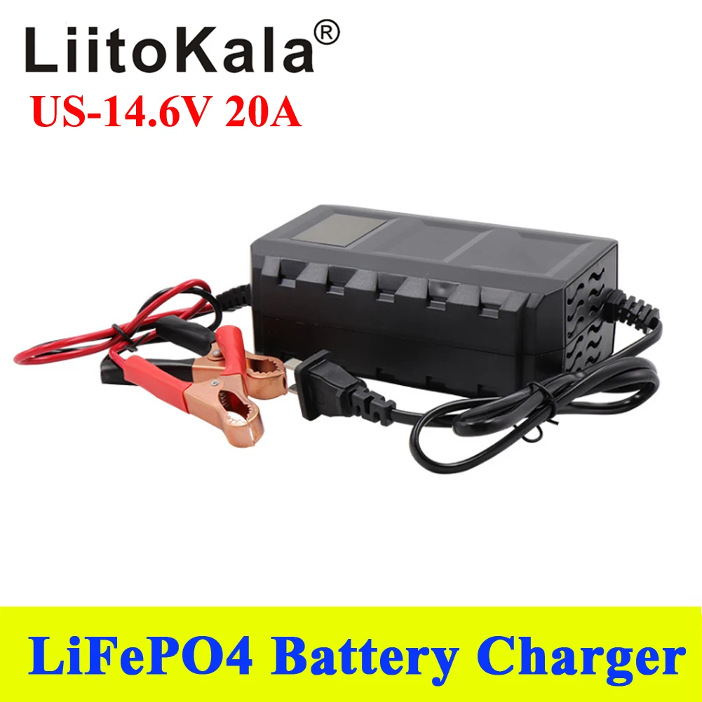 Output 14.6V 20A For 12V 4S lifepo4 Battery Charger with EU US Plug Clips Charge DC Adapter Input 100-240V Clip head 