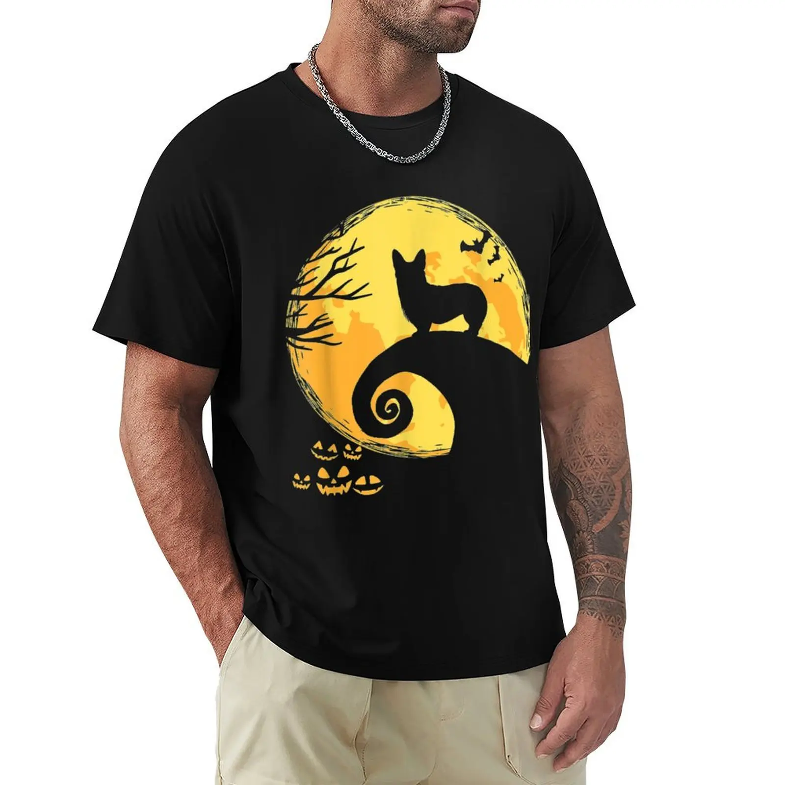 

Corgi And Moon Halloween Costume T-Shirt Blouse quick drying Short sleeve tee men