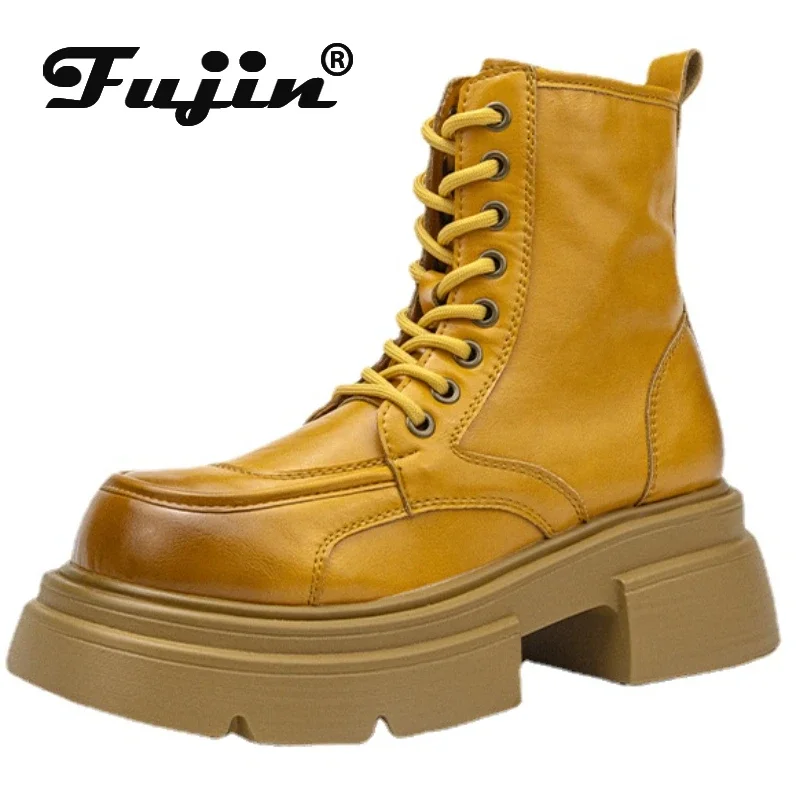 

Fujin 6cm 2024 Platform Boots Natural Genuine Leather Wedge Zip Spring Autumn Warm Fur Winter Shoes Spring Women Shoes Sneakers
