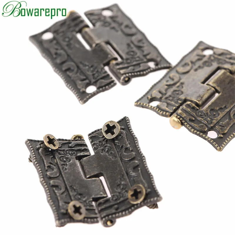 4Pcs Vintage Jewelry Boxes Wooden Case Small Hinges Antique Bronze Furniture Cupboard Cabinet Iron Fittings Screws 26*23mm