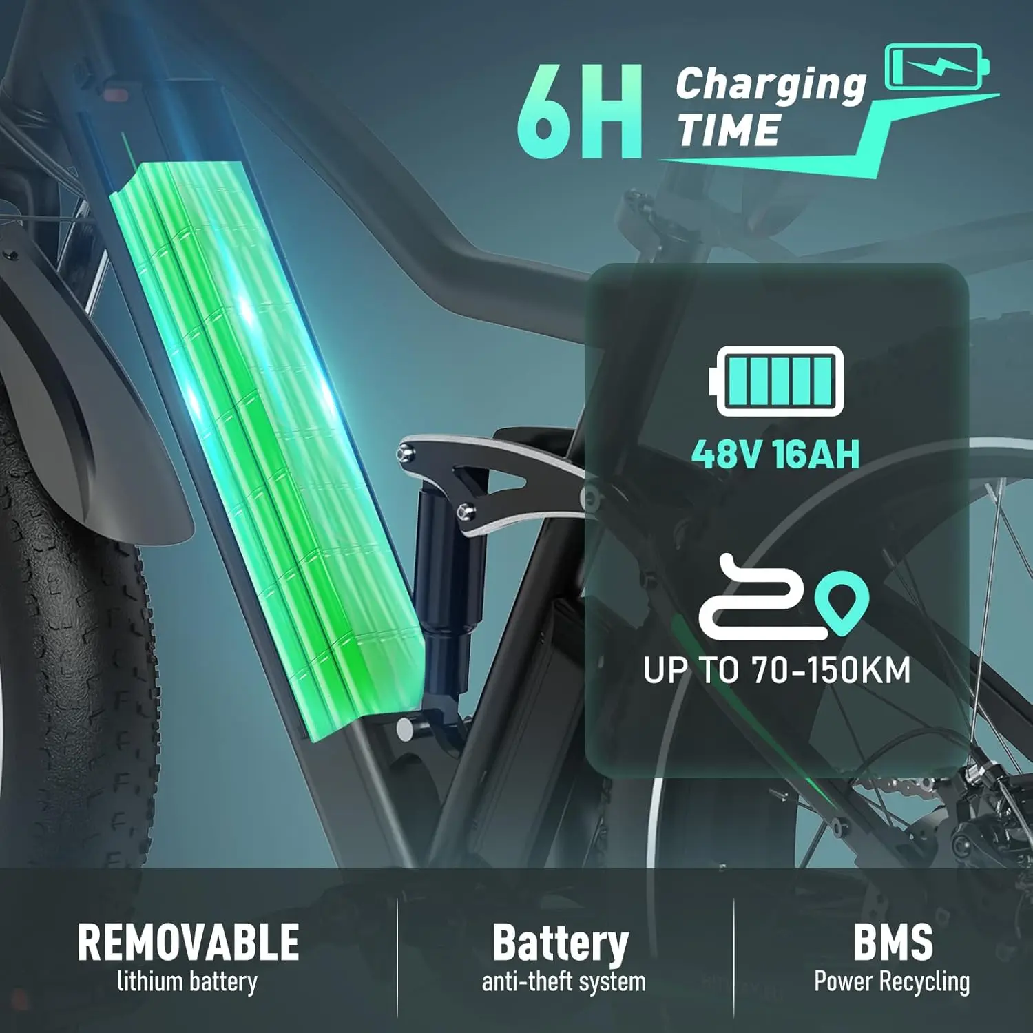 Hitway 26 "4,0 Fett reifen Elektro fahrrad, Elektro fahrrad mit 250Watt Motor 48V 15ah Lithium batterie, 7-Gang-Getriebe und Mountainbike 2