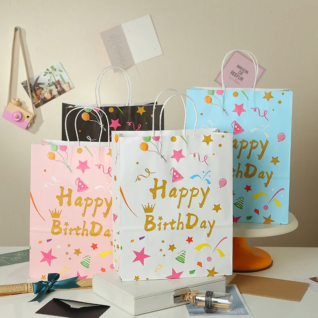 4 pezzi sacchetti regalo di buon compleanno con manico sacchetti di  imballaggio di caramelle di carta di compleanno per bambini forniture per  decorazioni per sacchetti regalo per feste di compleanno - AliExpress