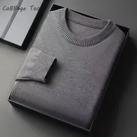 Autumn New Men's Round Neck Pullover Long Sleeved Knitted Sweater Retro Lightweight Sports Shirt Soild Color Casual Jacket 1