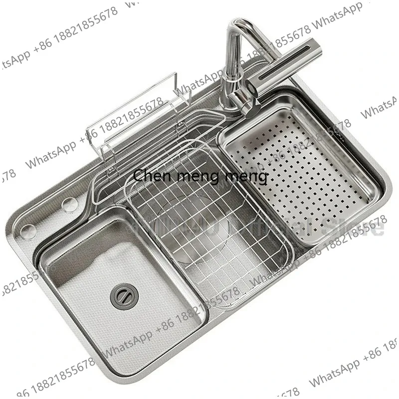 อ่างล้างจานเดี่ยวขนาดใหญ่ ลายนูน สเตนเลส 304 หนาพิเศษ ทนทานต่อการสึกหรอและคราบน้ำมัน พร้อมอุปกรณ์เสริม 1