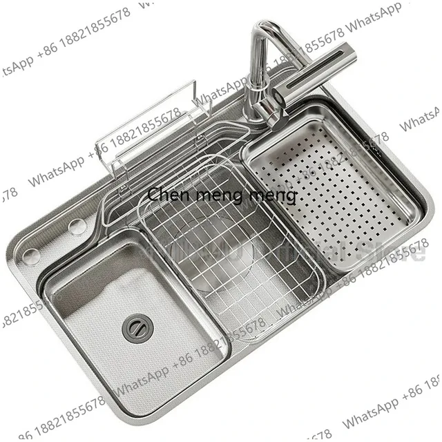 อ่างล้างจานเดี่ยวขนาดใหญ่ ลายนูน สเตนเลส 304 หนาพิเศษ ทนทานต่อการสึกหรอและคราบน้ำมัน พร้อมอุปกรณ์เสริม 1