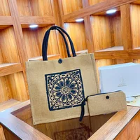 2 Pcs Linen Tote Bag Set – Large Capacity Canvas Handbag with Makeup Bag & Coin Purse, Reusable Shopping Gift Bags for Beach, Wedding & Travel - Image 5