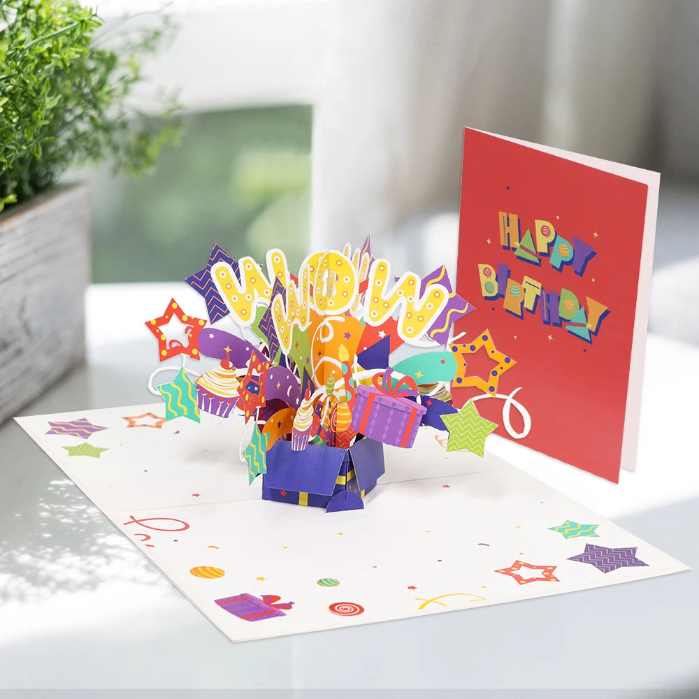 

High Quality New Foldable Laser Cut Handmade Paper 3D Cards Pop Up Greeting Card for Birthday with Gift Box