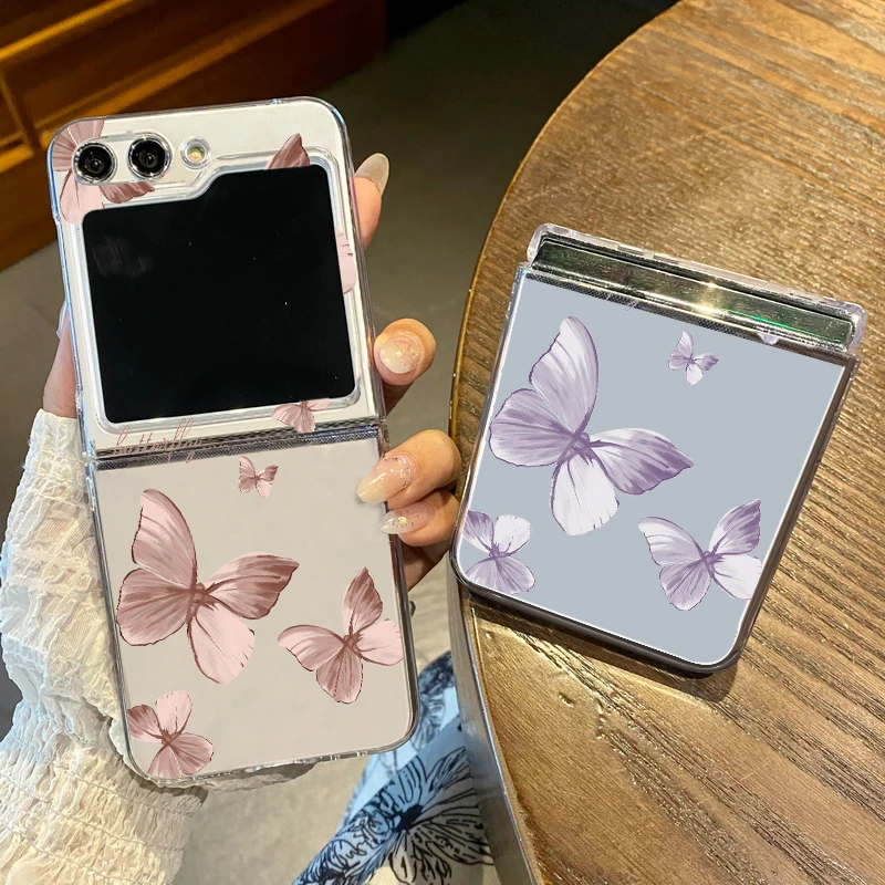 Transparente Handyhülle mit Schmetterlingsmuster für Samsung Galaxy Z Flip5 Flip6, transparente, harte Klapphülle für Samsung Z Flip 6 5 4 3 5G_voghion.com