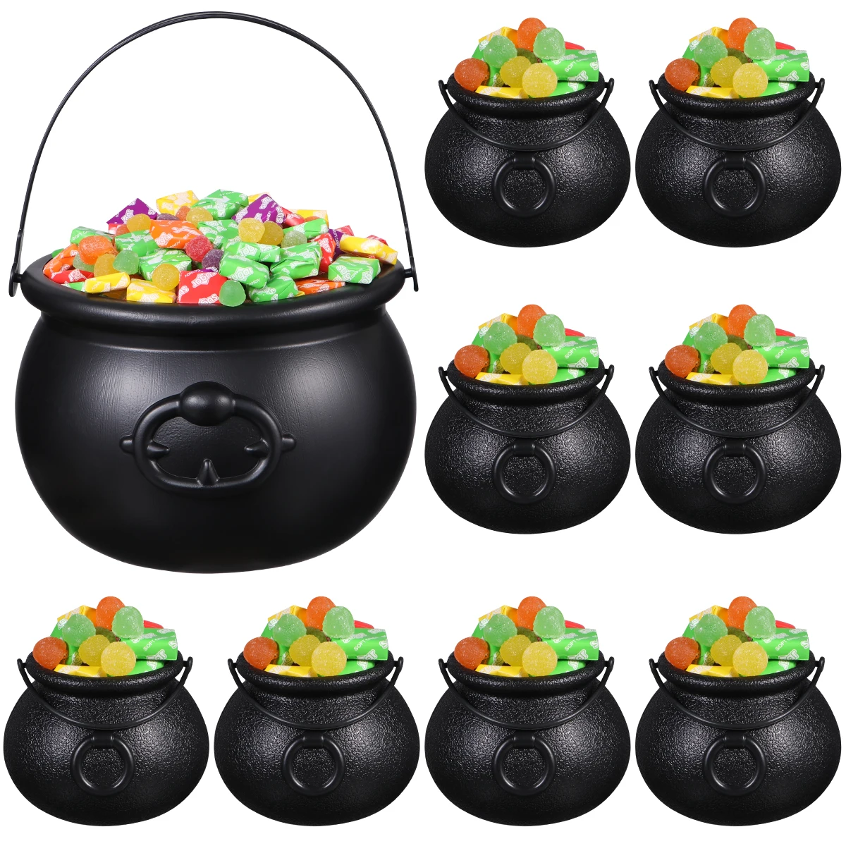 Black Cauldron Plastic Witch Skull Candy Bucket Jar Trick Or Treat Halloween Party Decorations Props for Kids Party Favors