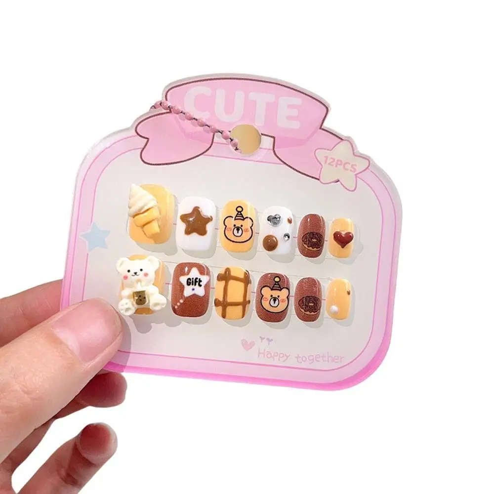 3D Animal Cartoon Fake Nails Short Square Shaped Manicure Material Children False Nails Flower Bowknot Press on Nails