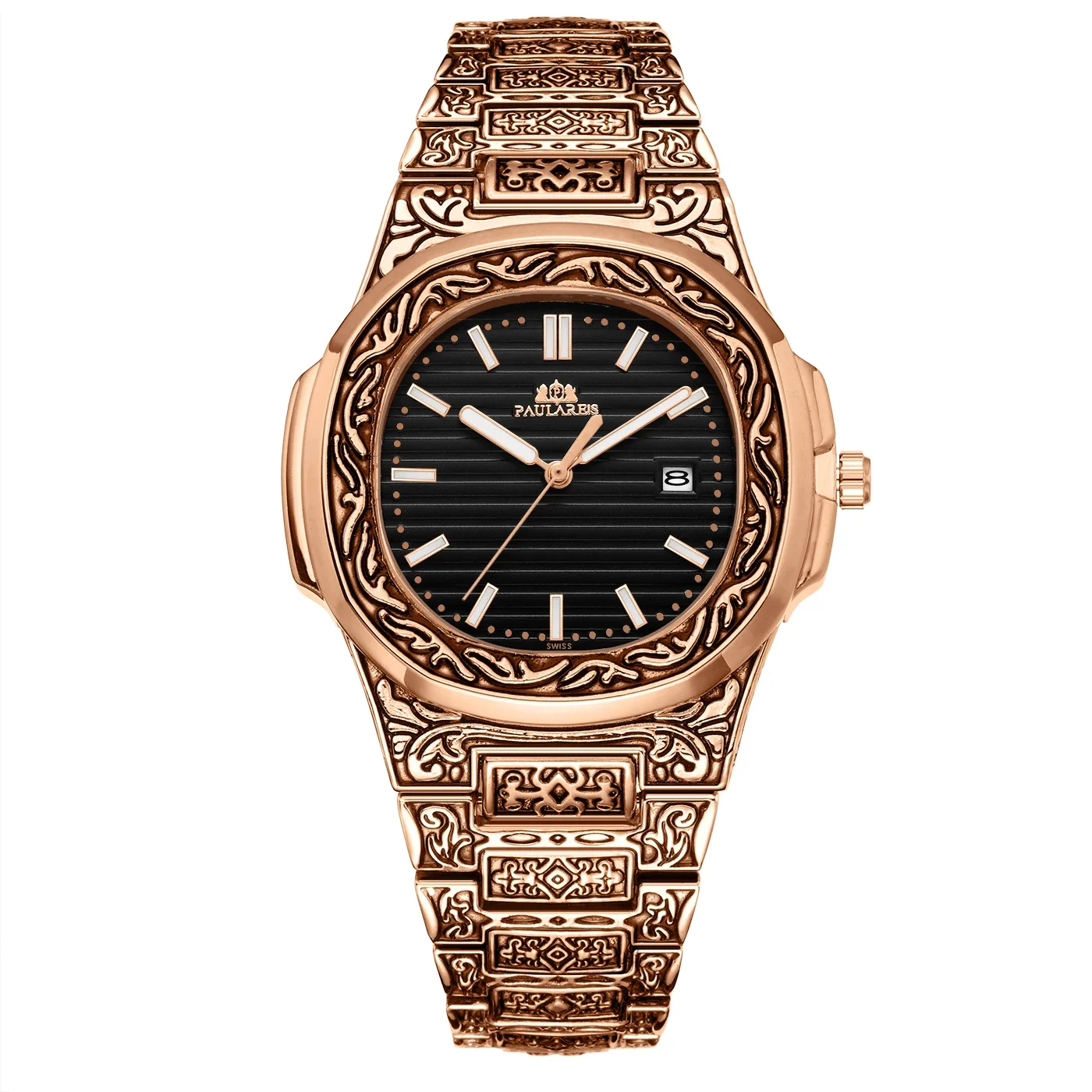 Lusso Intagliato Antico Vintage Luminoso Oro Rosa Argento Gradiente Blu Grigio Caffè Moda Quarzo Orologio Da Uomo Reloj Hombre Baratos