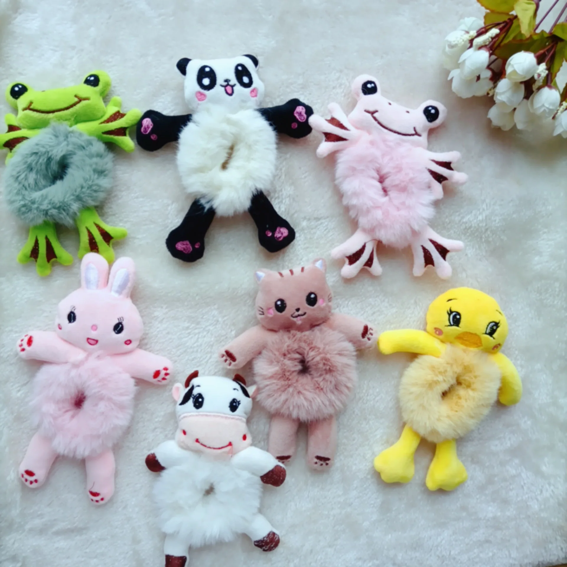 Cute Plush Bear Frog Hair Rope Fashion Women Scrunchies Girls Elastic Band Ring Ponytail Holder Accessories | Украшения и