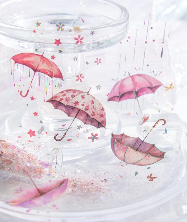 20 Stück Regenseizoen Regenschirm Thema PET Aufkleber Scrapbook Dekor Aufkleber Etikett Tagebuch Briefpapier Junk Journal Planer Materialien – Detail 12