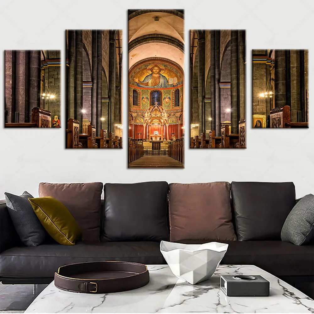 

Artsailing European Classical Architectural Landscape Retro Art Canvas 5 Pieces Christian Jesus Background Decorative Painting
