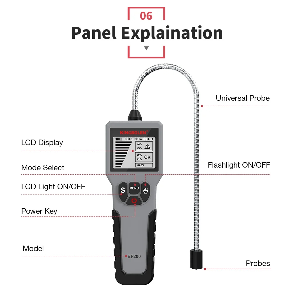 BF100/BF200 12V Auto Brake Fluid Tester Digital Car Brake Oil Tool  DOT3 DOT4 DOT5.1 LED Indicator Automotive Brake Oil Test car battery reader