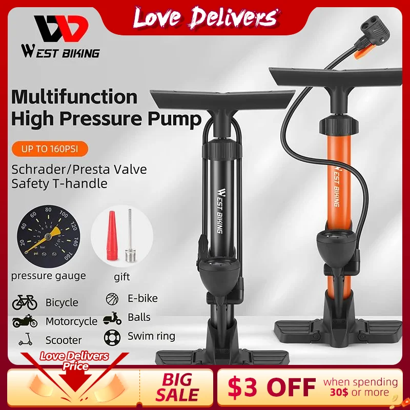 West Biking Bike Pompa Da Pavimento Mountain Bike Bici Da Strada Pompa Max 160Psi Schrader Presta Valvola Accessori Per Biciclette Bicicleta Bomba