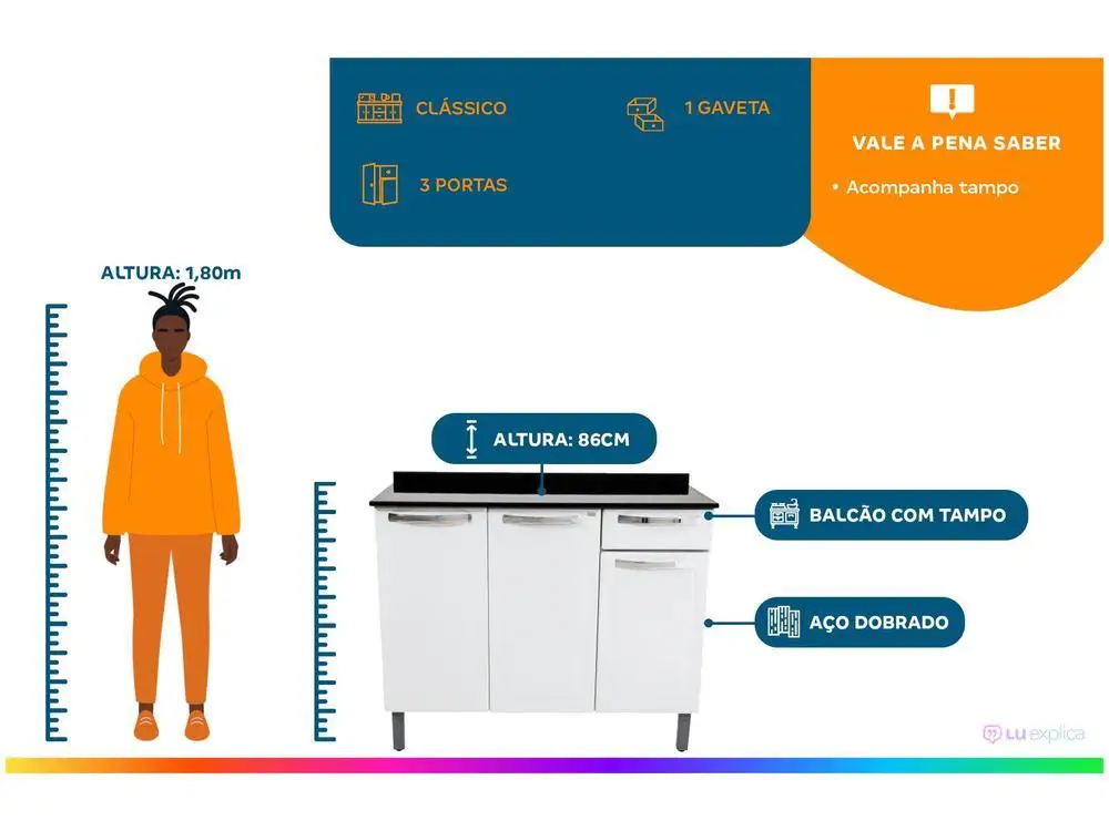 Balcão de Cozinha com Tampo Itatiaia Aço 2