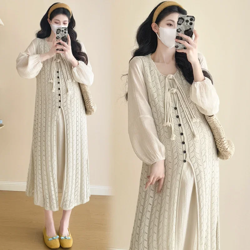 Spring New Design Sweet Style Maternity Dress Long DressTwo-Piece Set
