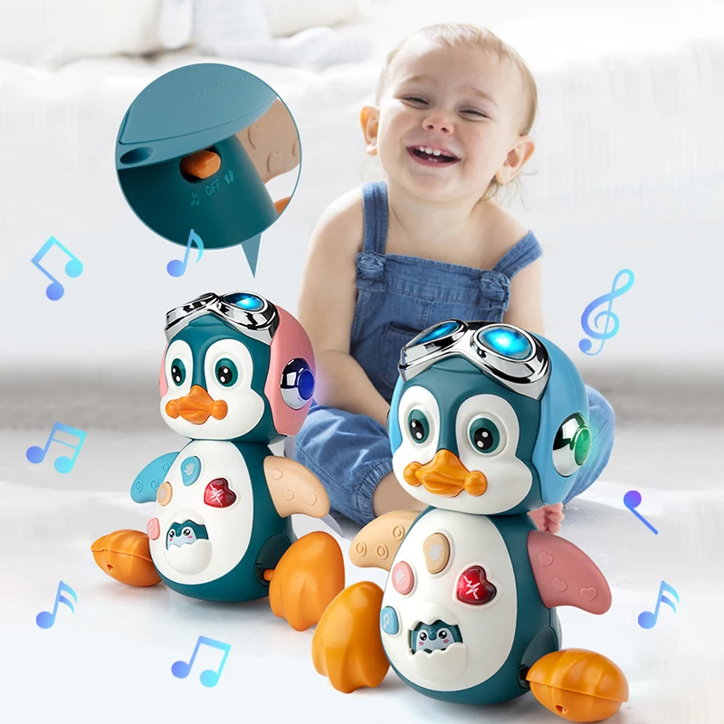 

Baby Crawling Toys Musical Penguin Infant Moving Walking Dancing Toys with Light Toddler Interactive Development Tummy Time Gift