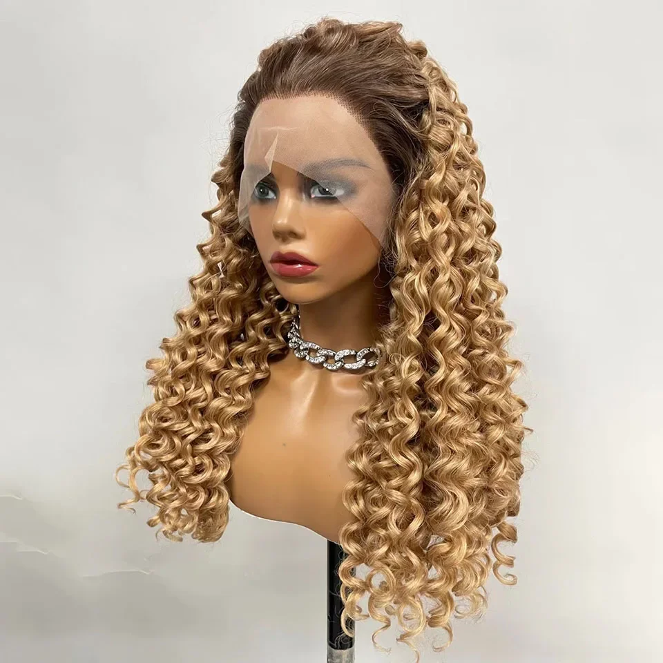 

Ombre Brown Colored Synthetic Hair Long Curly Lace Front Wigs for Women Ginger Brown High Temperature Fiber Curly Wigs Cosplay