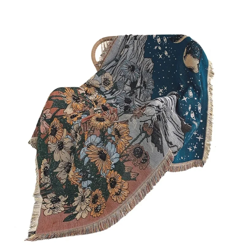 

Boho Knitted Tassel Vintage Throw Blankets Soft Bohemian Blanket Couch Sofa Picnic Portable Travel Military Airplane 130x160cm
