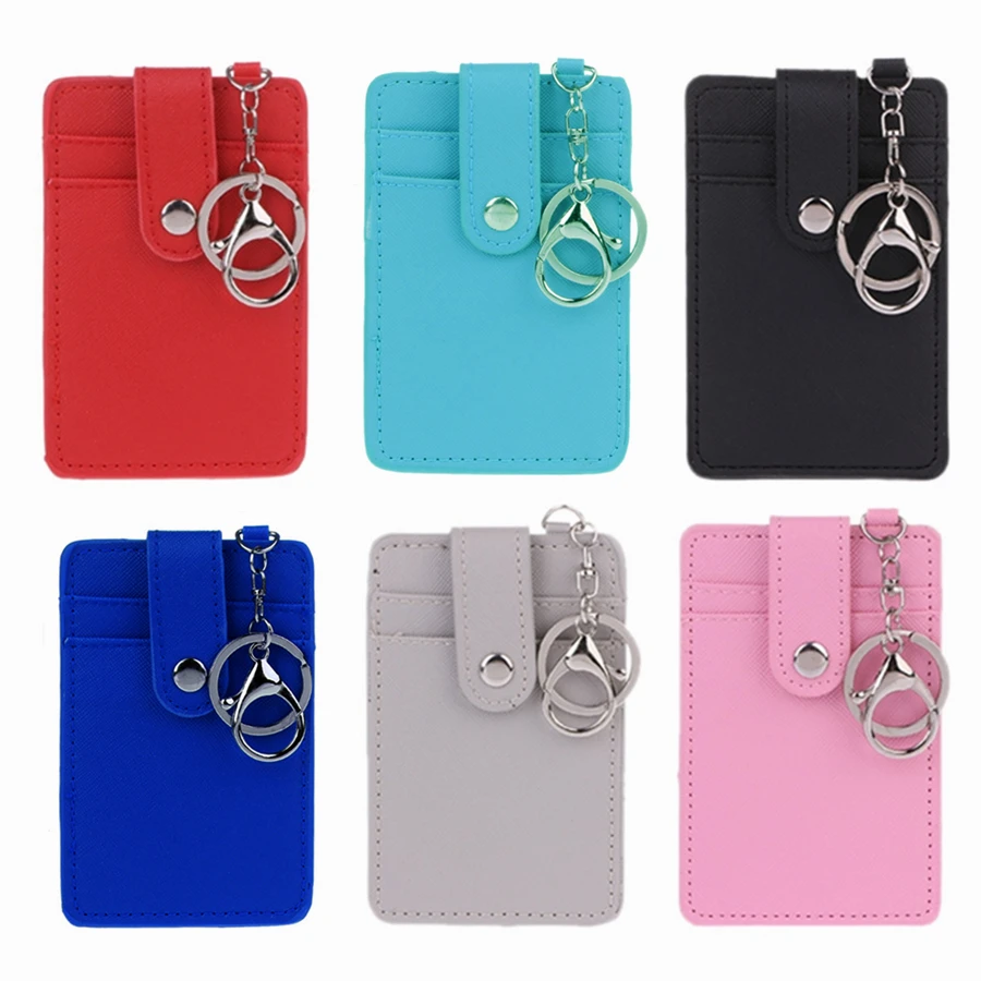 Unisex Colors Portable ID Card Holder Bus Cards Cover Case Office Work Key Chain Key ring Tool wallet card holder card holder id card holder id card case