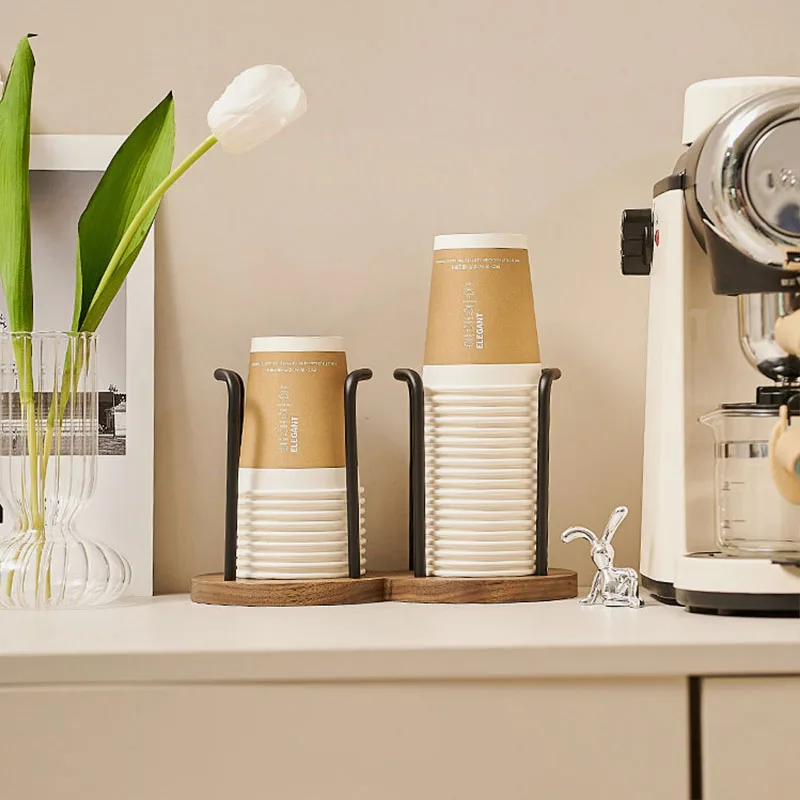 Disposable Cup Storage Holder Rack Shelf Water Tea Cups Wood Dispenser with Longer Stick Mug Display Stand Organizer Supplies cup storage holder paper cup dispenser