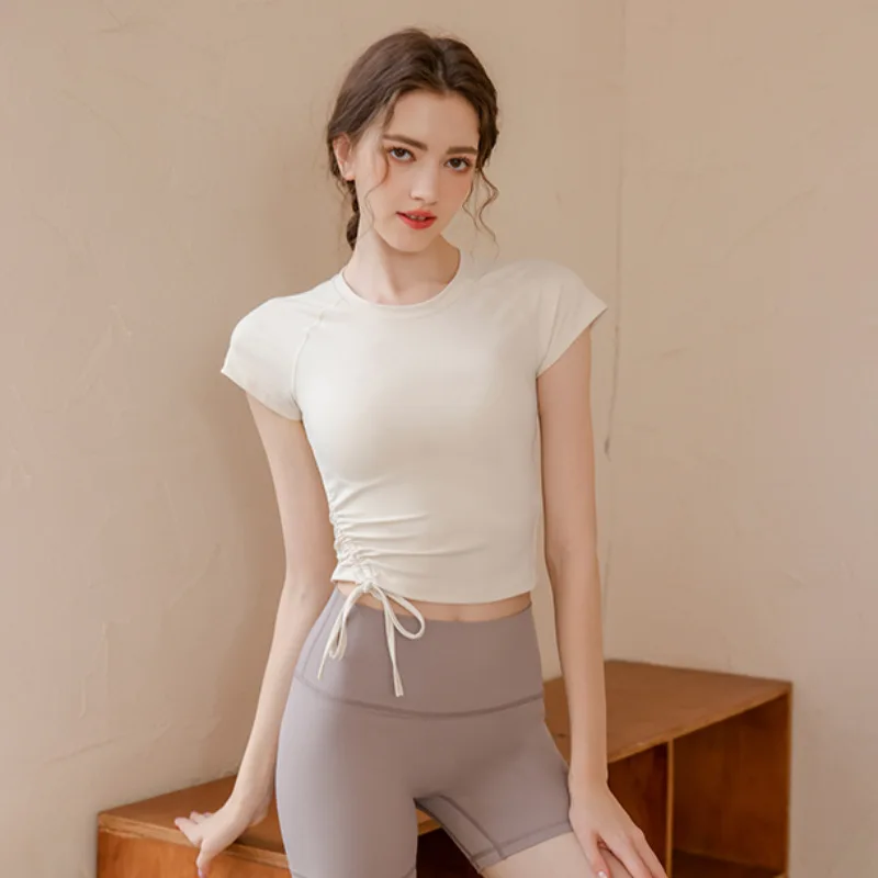 

Basic Shirt Women Slim Solid Irregular Pleated Sweet Cotton Short-sleeved T-shirt Cropped Tops Tees Casual Streetwear Tops Q891