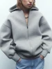 Autumn and Winter Women's Casual Coat Warm Hooded Long Jacket Long Sleeve Large Pocket Zipper Grey Jacket Coat 1